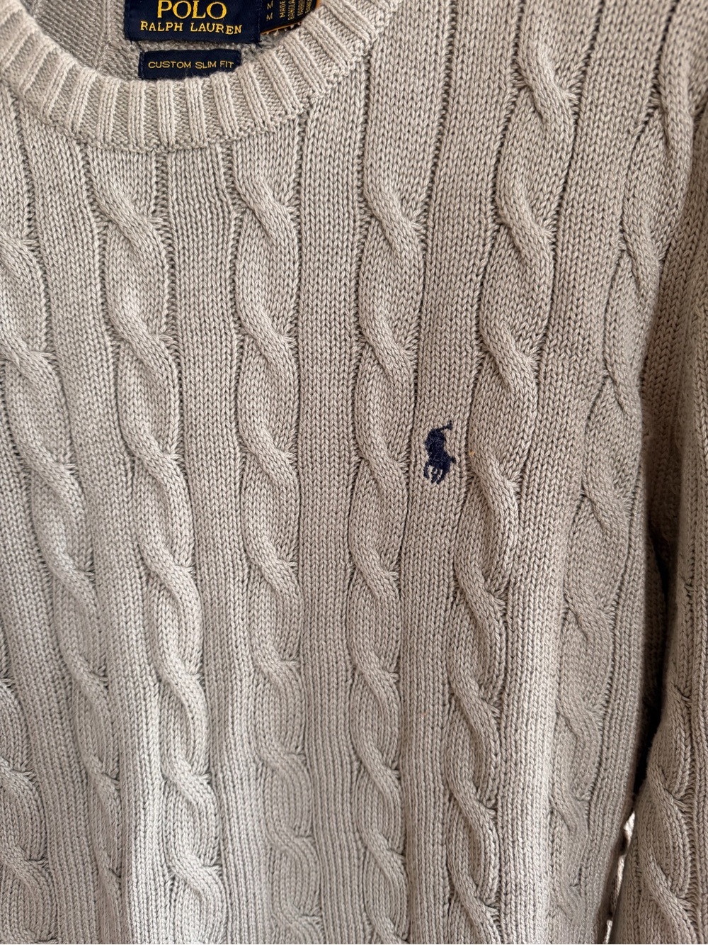 Ralph Lauren Men’s Cable Knit Crewneck Sweater - Sage Green - Picture 2 of 8